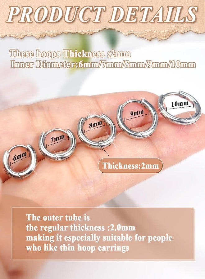 AMASIS 5Pairs Small Huggie Hoop Earrings Set for Women Men,Hypoallergenic 316L Surgical Stainless Lightweight Earrings for Sensitive Ears Everyday Earrings Sets for Multiple Piercing Cartilage Hoop Earrings Stack Trendy Jewelry Silver - Image 4